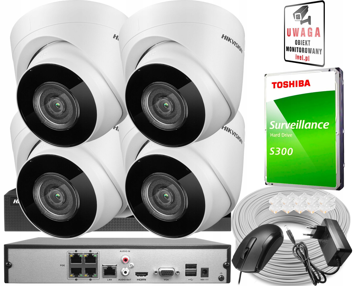 Zestaw kamer dom firma 4x Ip DS-2CD1341G0-I/PL 4 Mpx NVR-4CH-4MP/4P
