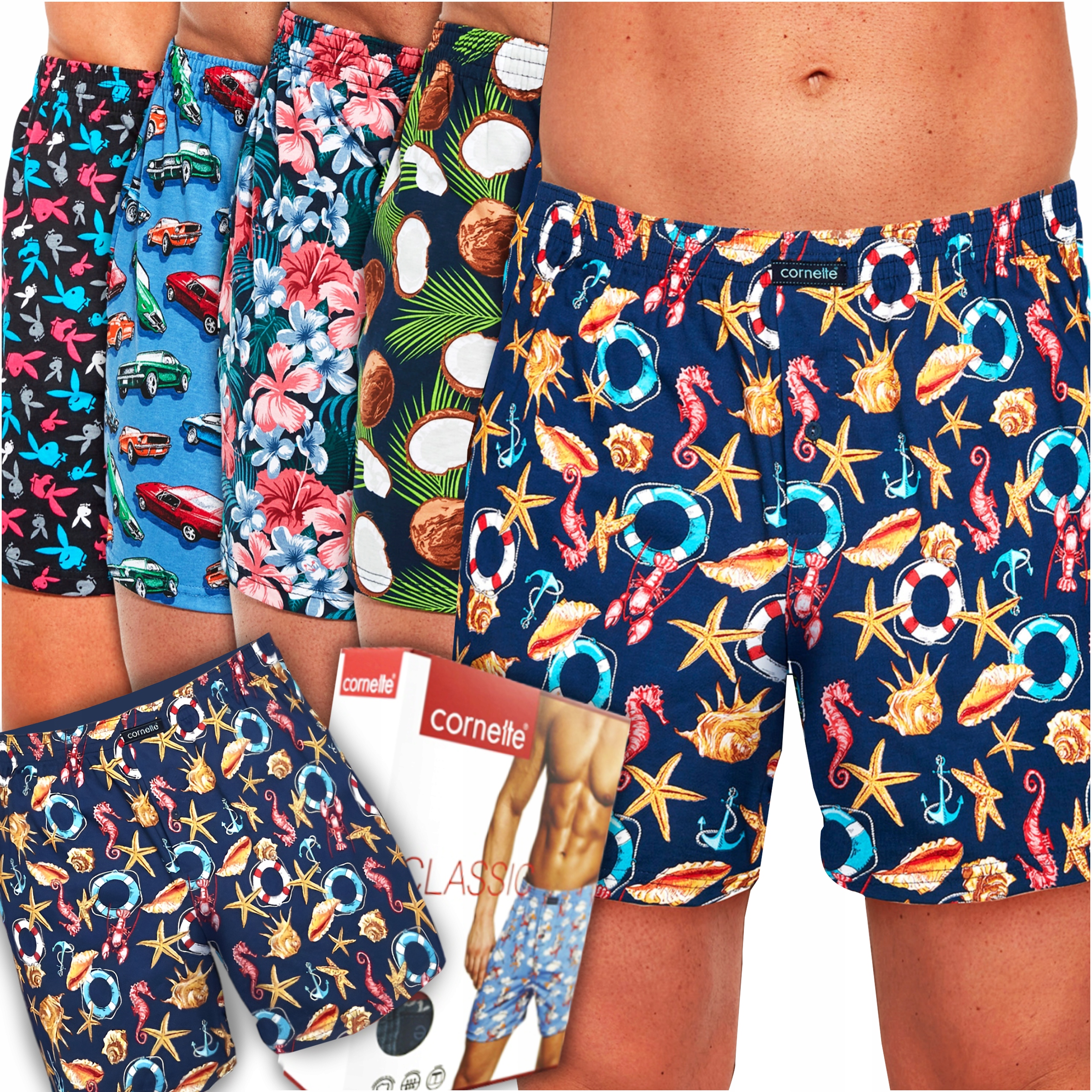 Zestaw bokserek Cornette – męskie, nadruk Classic, 5 szt. XL