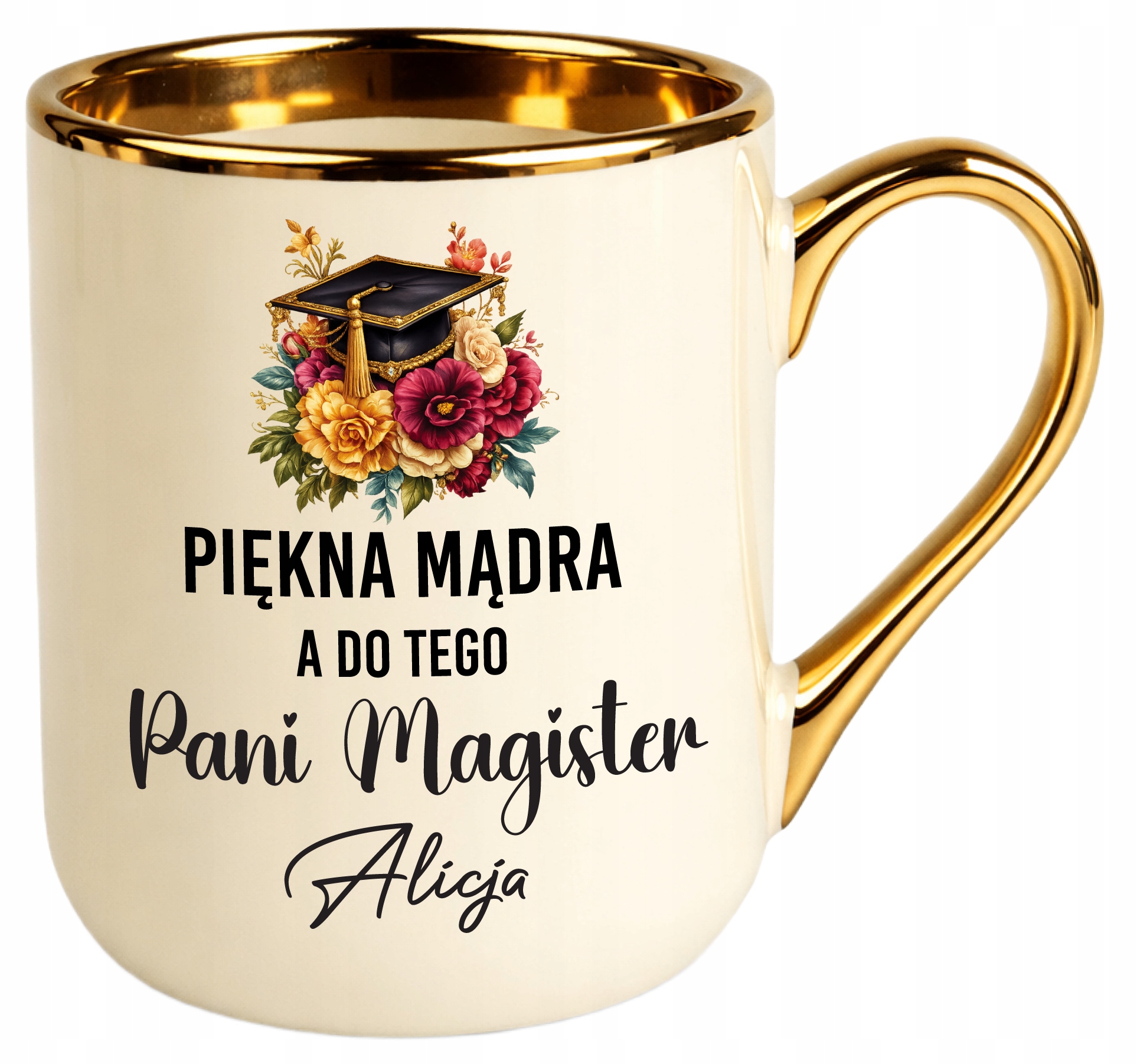 Kubek dla Pani Magister elegant na obronę pracy magisterskiej Imię