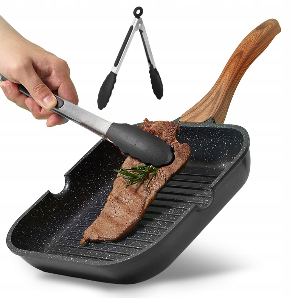 Fritovací pánev, čtvercová, žebrovaná, 28 cm pro Bbq gril