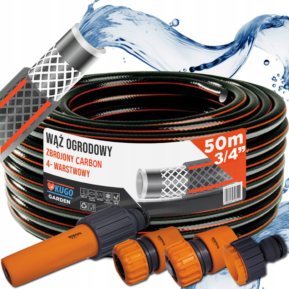 Hadice 3/4" 50 m 4 Vrstvy Carbo Set Zavlažovač Spojky Bradas