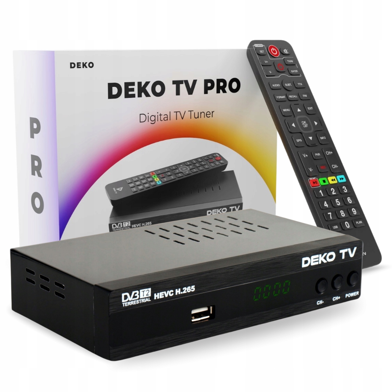 Tuner Dekodér DVBT2 DekoTV Pro pozemní televize DVB-T2 Hevc dálkové ovládání Deko