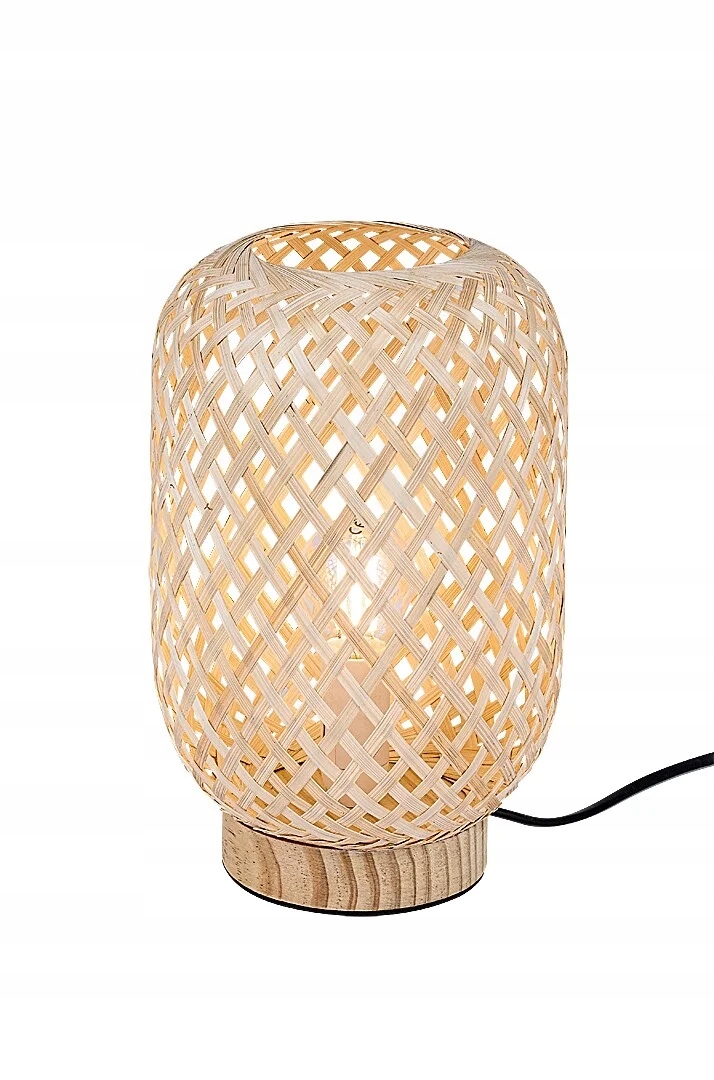 Nočná lampa boho krémová drevená pletená ratanová 25 cm Rabalux