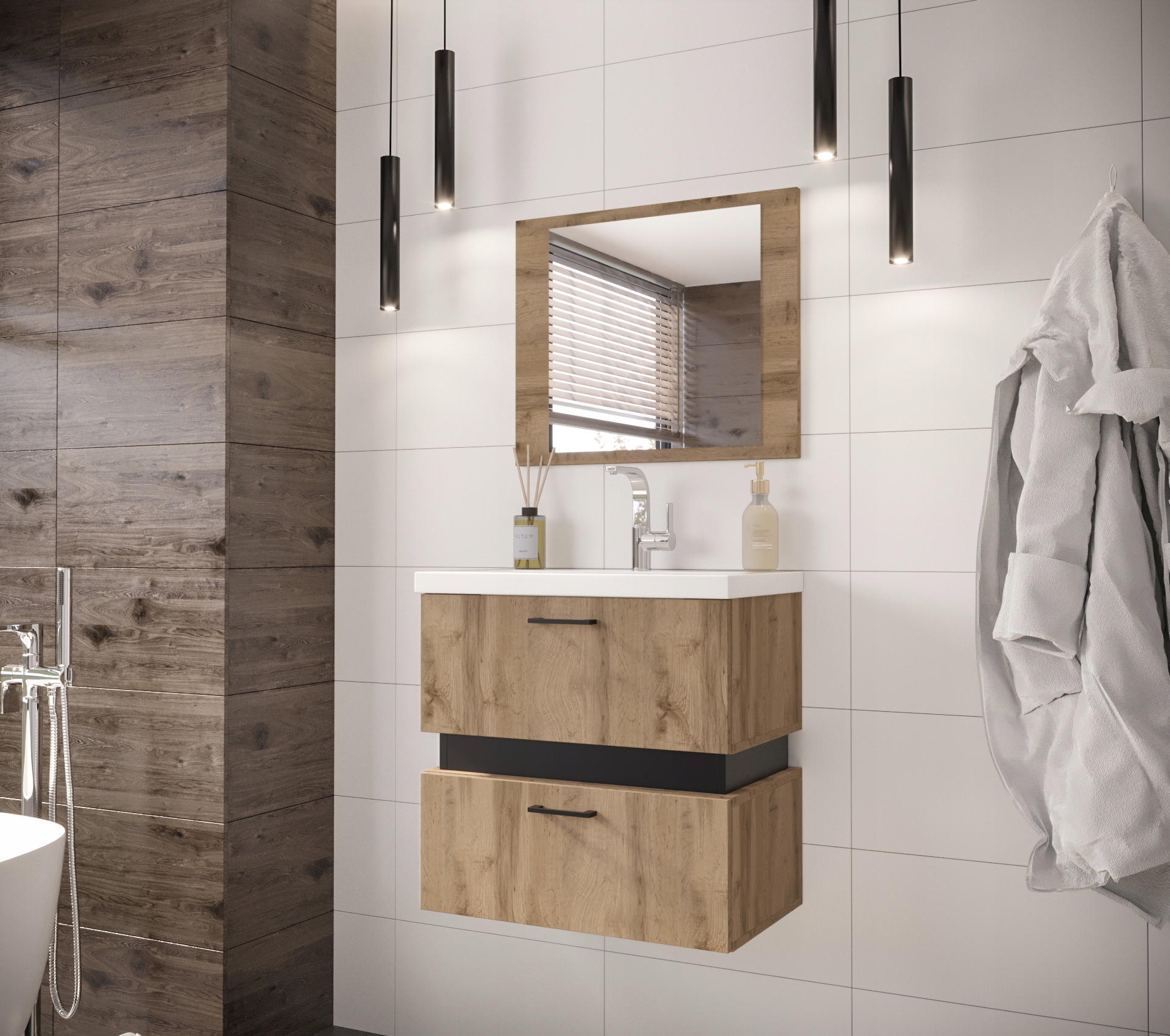 Meble łazienkowe TRIO zestaw 5 dąb wotan + czarny Marka inna