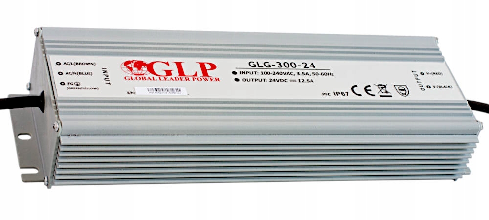 Glp spínaný napájecí zdroj Pfc 300W, IP67, 24V/12,5A GLG-300-24