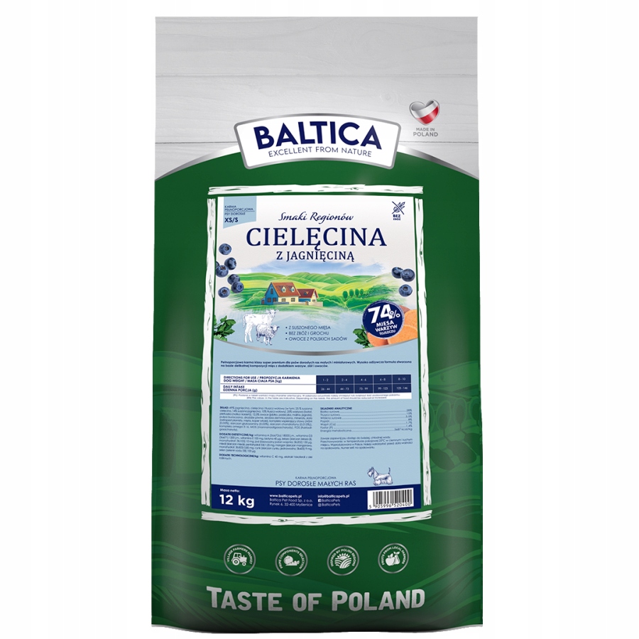 Baltica Adult Cielęcina Z Jagnięciną Xs/s 12kg Dla Małych Ras