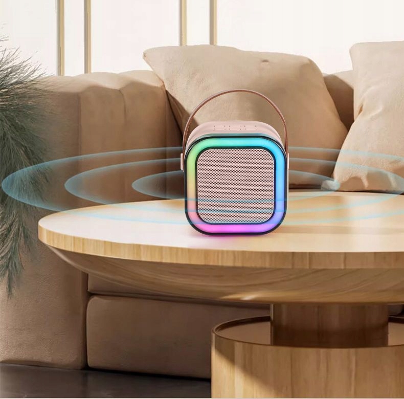 GŁOSNIK BLUETOTH PRZENOŚNY ZESTAW KARAOKE RGB 2 MIKROFONY USB Marka bez marki