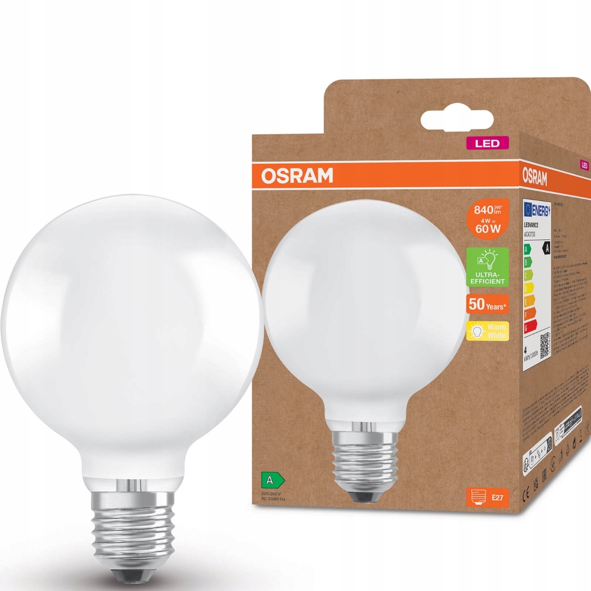 Żarówka LED E27 G95 4W = 60W 3000K 210lm/W OSRAM Marka Osram