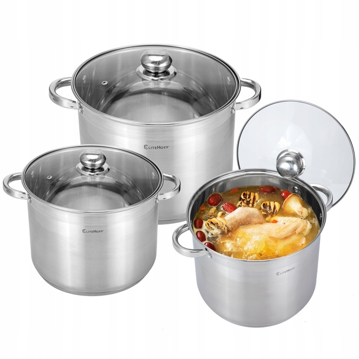 DUŻE GARNKI ZESTAW 6-CZĘŚCIOWY ZE STALI NIERDZEWNE Linia E4300