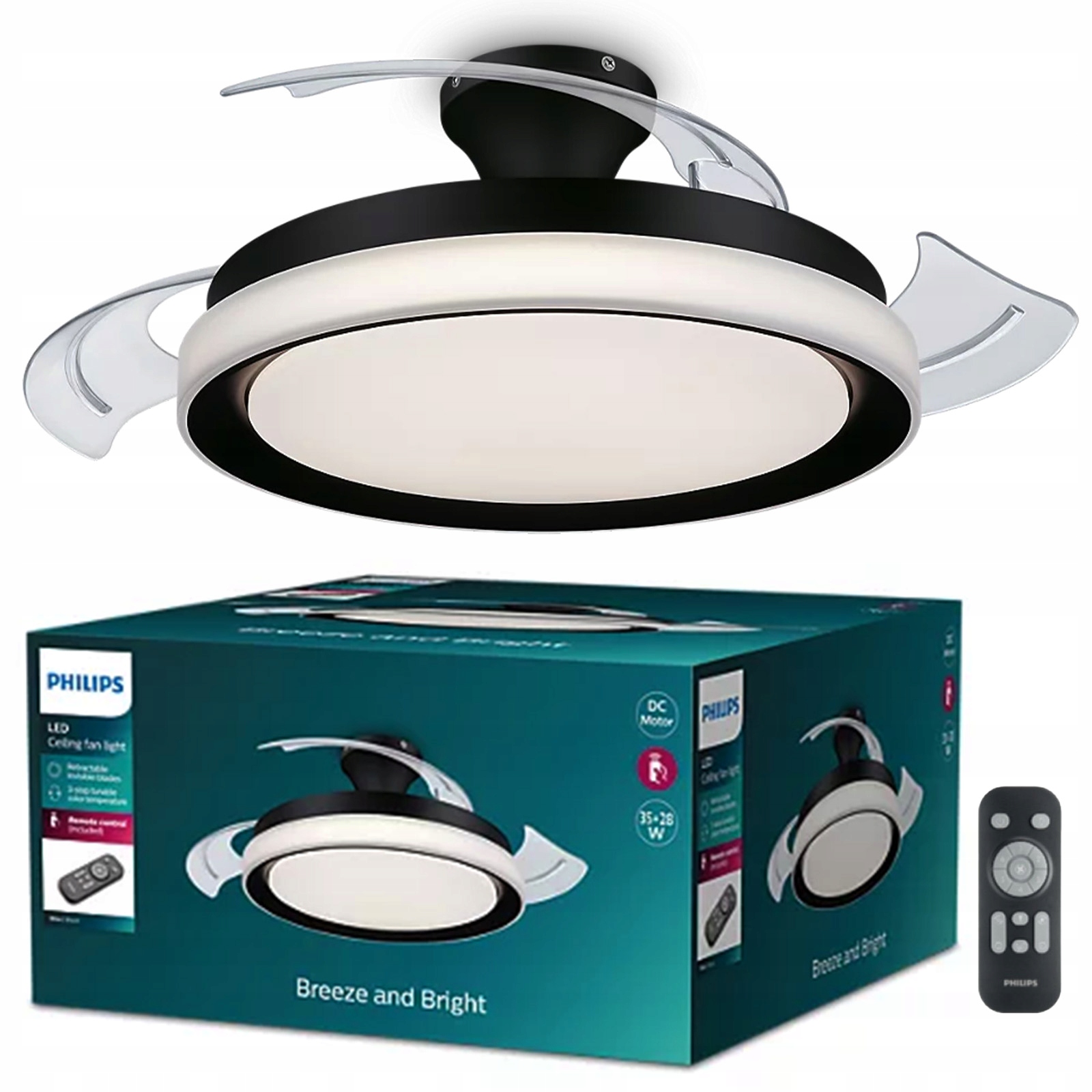 Stropná lampa Stropné Svietidlo s Led ventilátorom 28+35W 2700-5500K čierna Philips