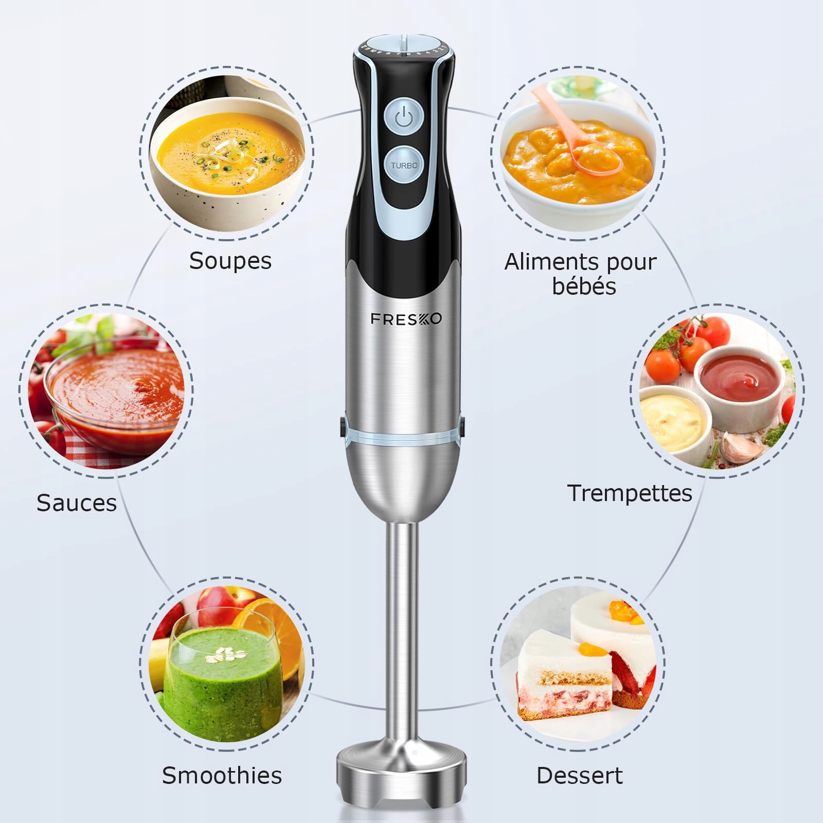 FRESKO Blender Ręczny 1000W Stalowy 12 Prędkości Turbo Kubek 700ml — miniatura 7