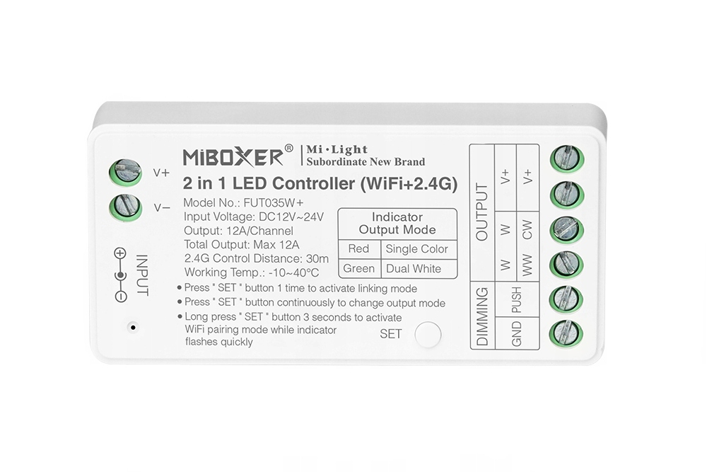 MiBoxer FUT035W+ Sterownik taśma LED CCT 12–24V ściemnianie Tuya 1-strefowy