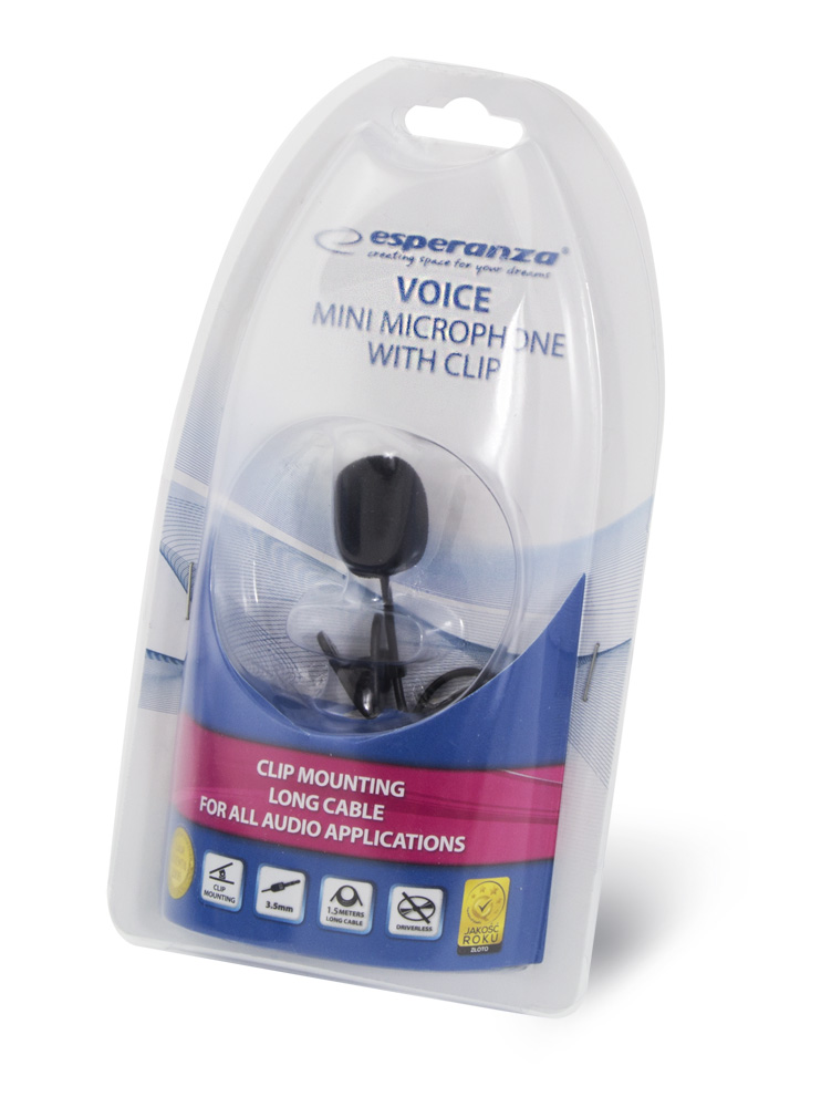 MIKROFON KRAWATOWY ZEWNĘTRZNY Z KLIPSEM JACK 3,5mm Marka Esperanza