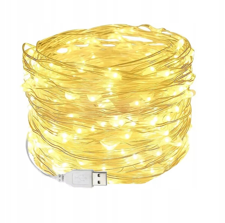 LAMPKI DRUCIK 100 LED USB CIEPŁY BIAŁY