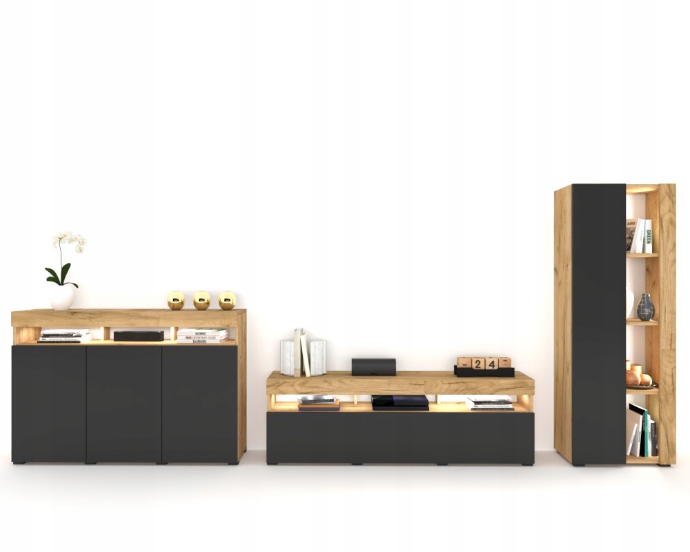 Sada nábytku do obývacej izby Obývacia Stena Rtv komoda Vitrína Craft čierna 375