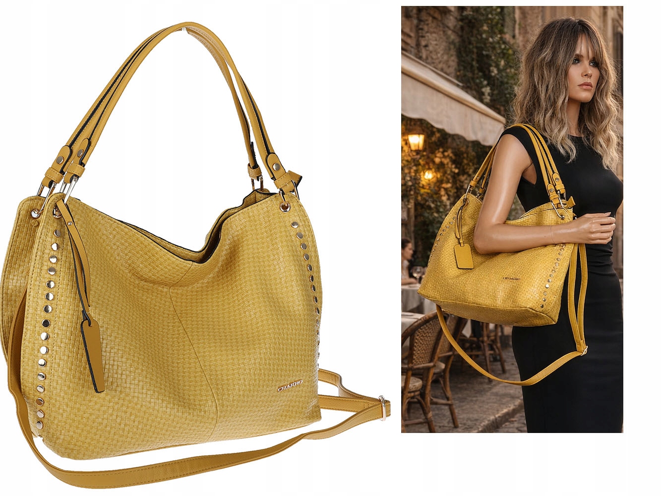 Torebka Damska Worek shopper włoska marka Charro pojemna CH3368 Żółta