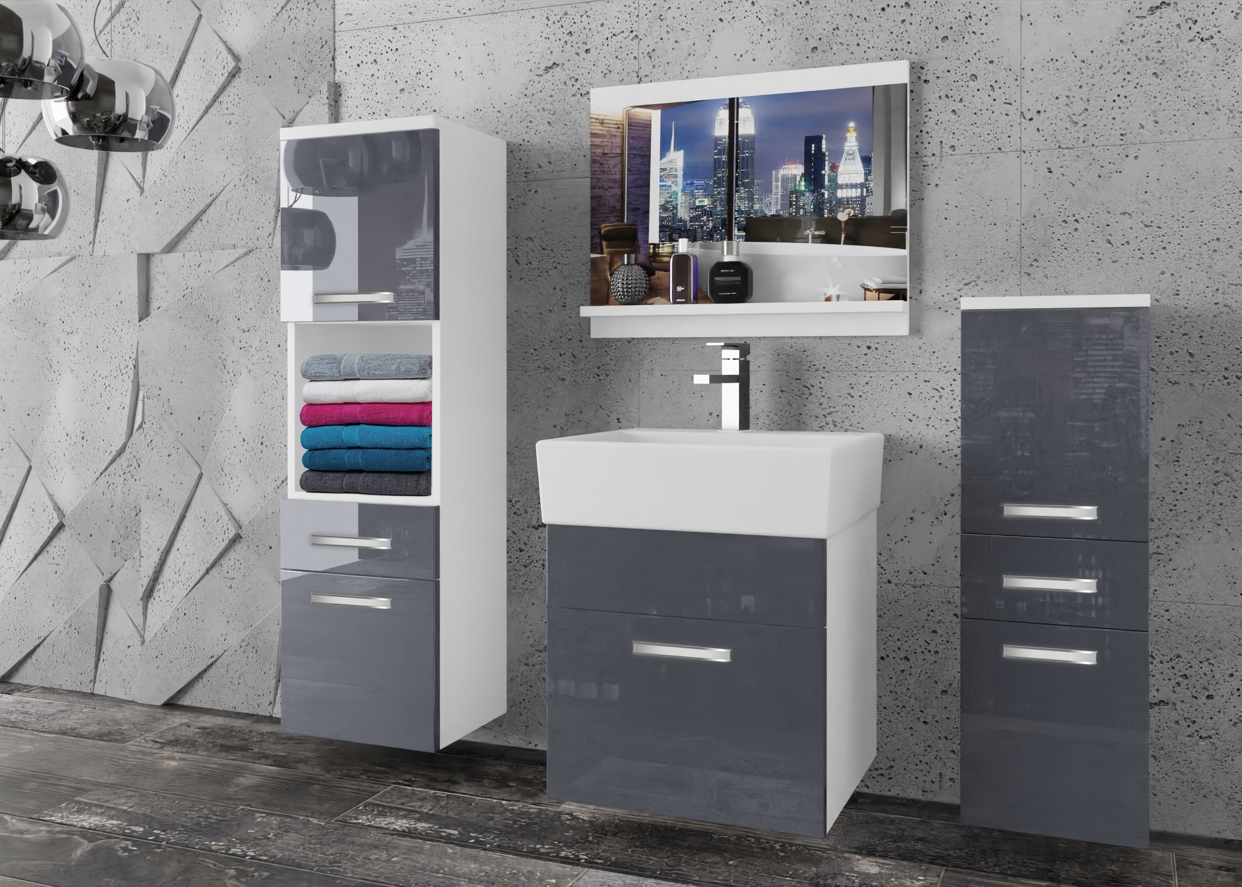 Meble łazienkowe z LUSTREM z UMYWALKĄ POŁYSK EAN (GTIN) 5904316201388