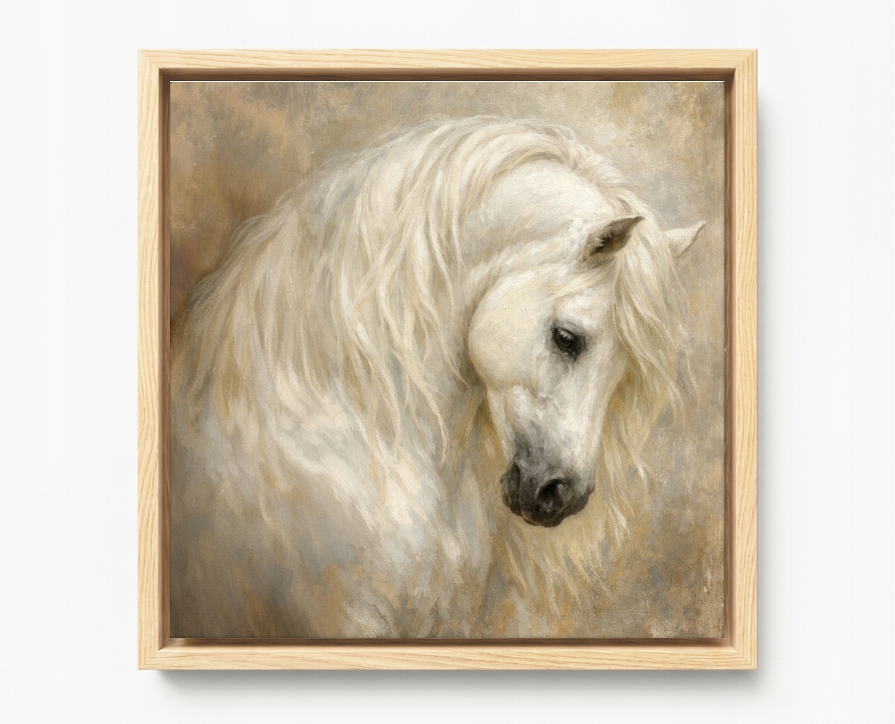 Obraz Rama American Box Fauna Príroda Zviera Portrét Kôň Béžová Biela 60x60