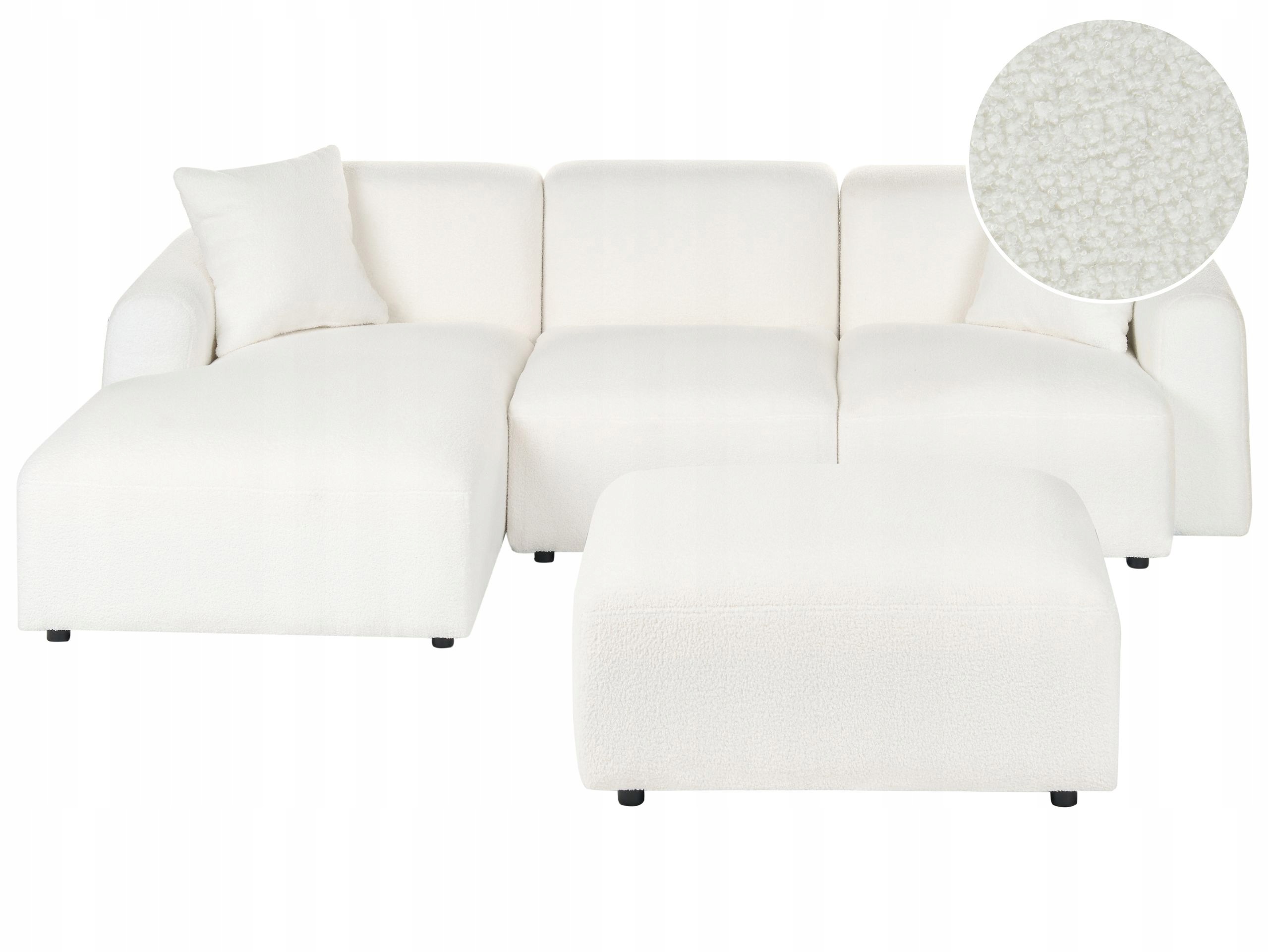 Sofa modułowa prawa 3-osobowa z otomaną boucle biała