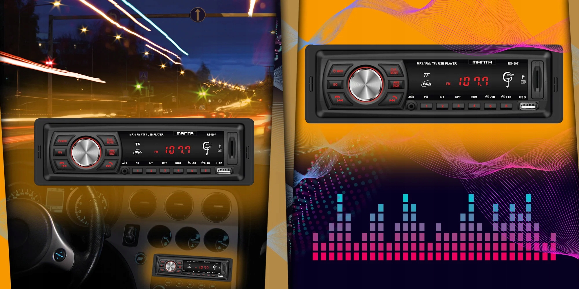 RADIO SAMOCHODOWE RADIOODTWARZACZ BLUETOOTH FM 1DIN USB MP3 AUX SD LED RDS Montaż 1-DIN