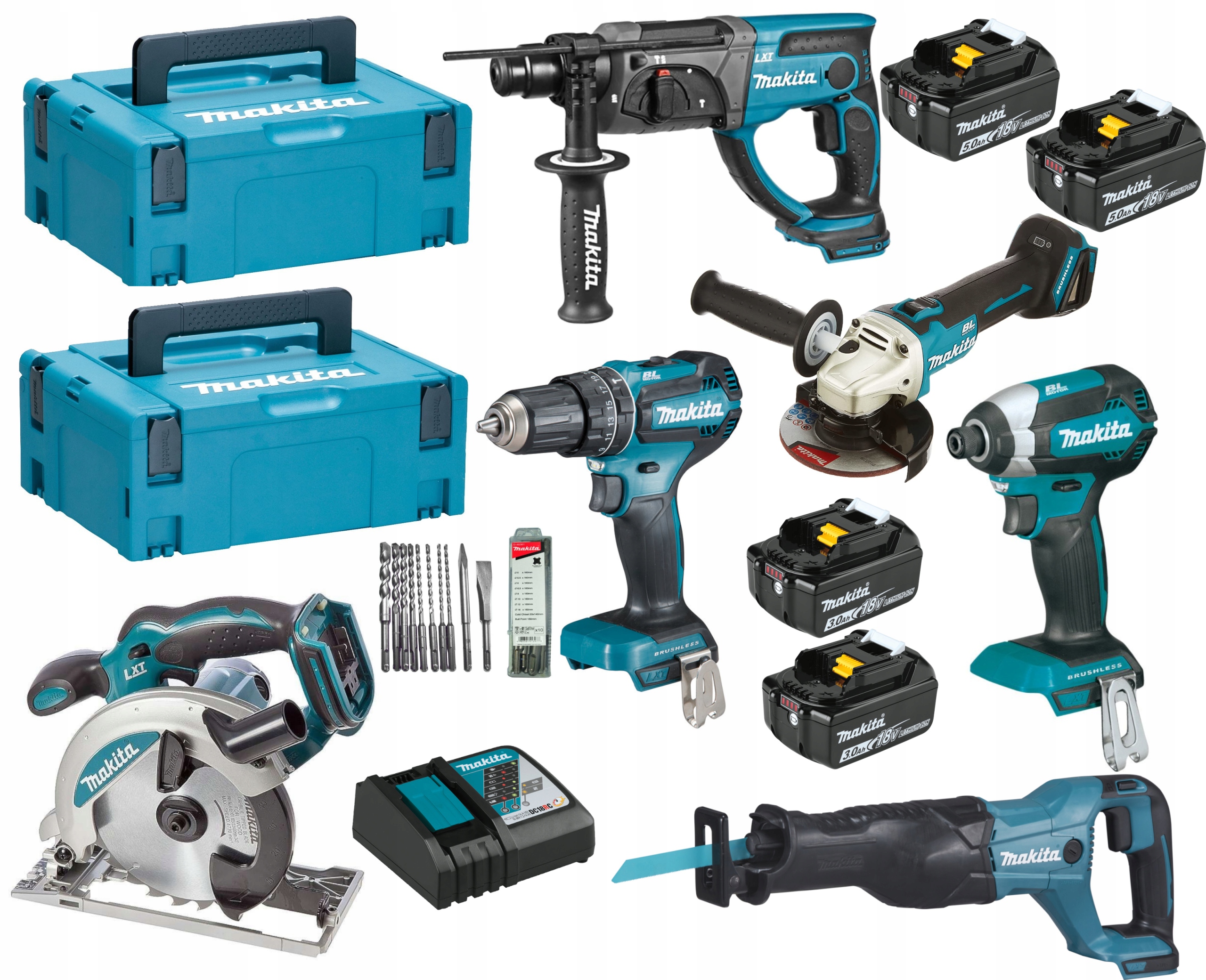 

Makita Zestaw 6szt Wkrętarka Szlifierka DHR202 18V