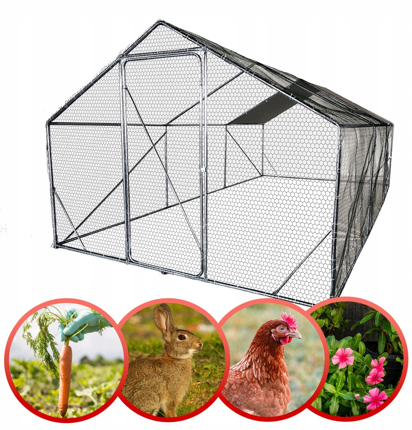 Výběh voliérová klec 3x6x2,2 m pro králíky, domácí zvířata, trubičky 19 mm