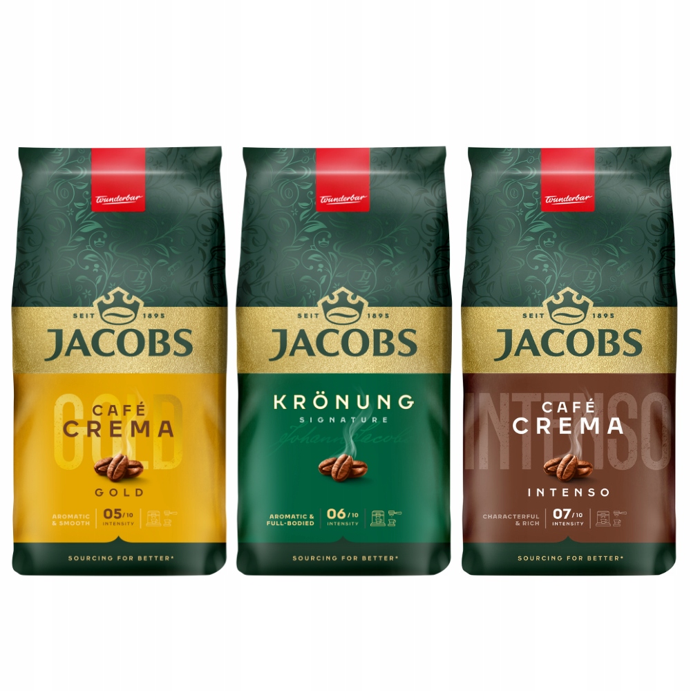 Kawa ziarnista Jacobs Crema, Crema Intenso, Kronung 3x 1kg