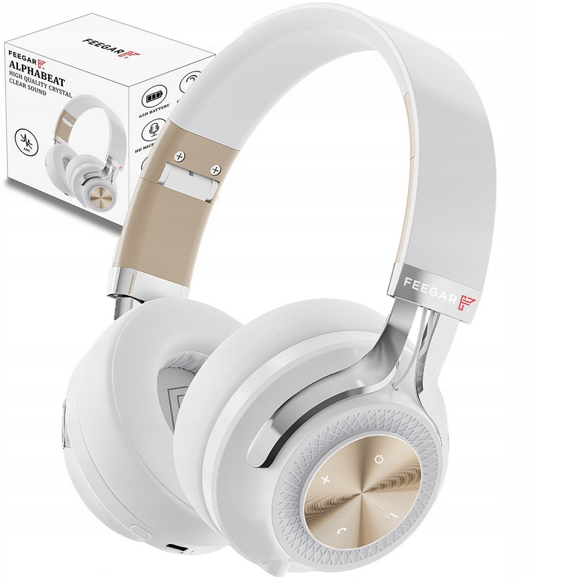 Bezdrátová sluchátka Anc 65H Feegar AlphaBeat přes uši, bílá, Bluetooth
