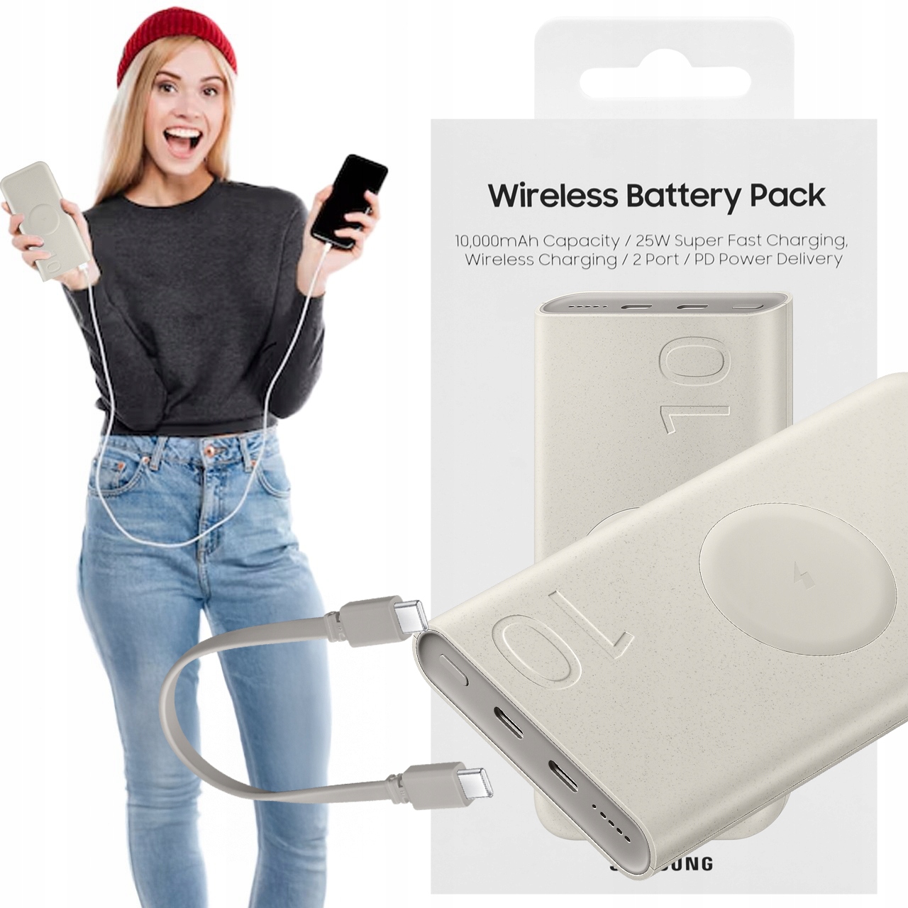 Powerbanka Samsung Bezdrátové Nabíjení Qi EB-U2510XUEGEU Pd 3.0 10000 mAh