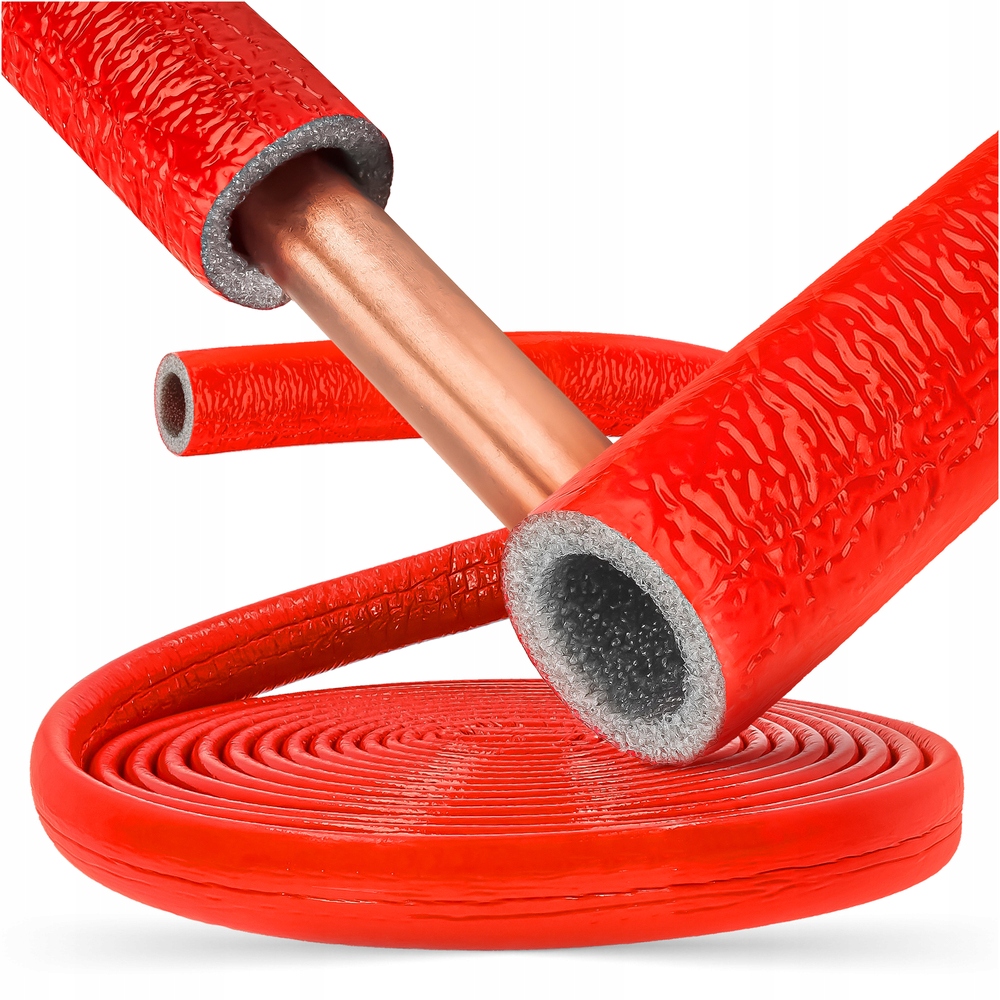 Otulina Izolacja 15/6 mm Rur PEX Miedzianej Czerwona Gruba Kręgu Rolka 10m Grubość ścianki 6 mm