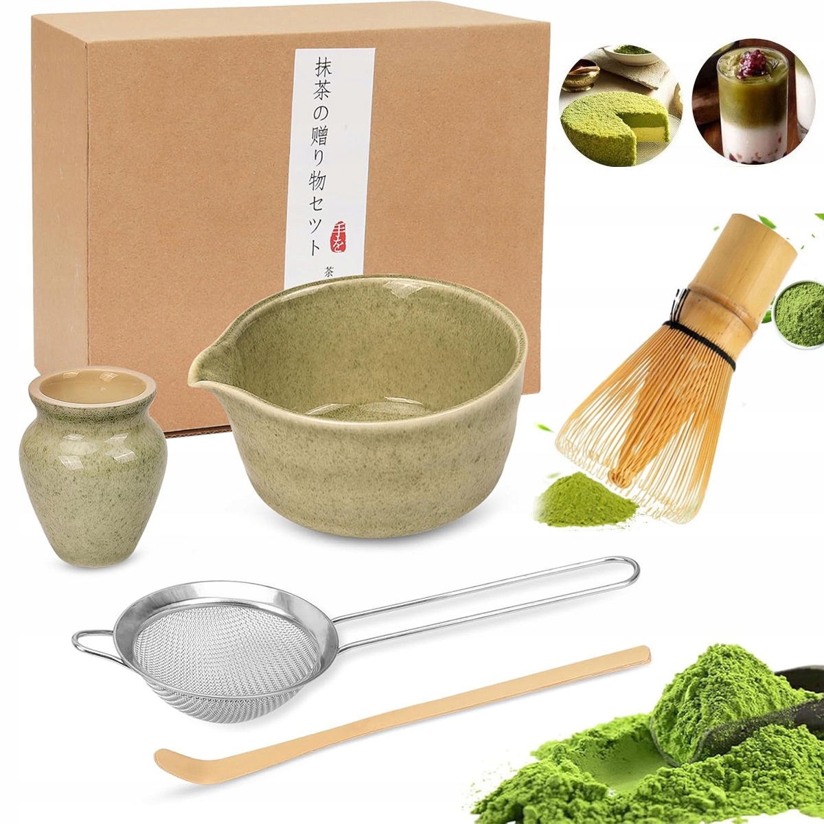 Levně Bambusová Sada Na Výrobu Matchy, Šlehací Metla, Lžíce Matcha 5 Ks