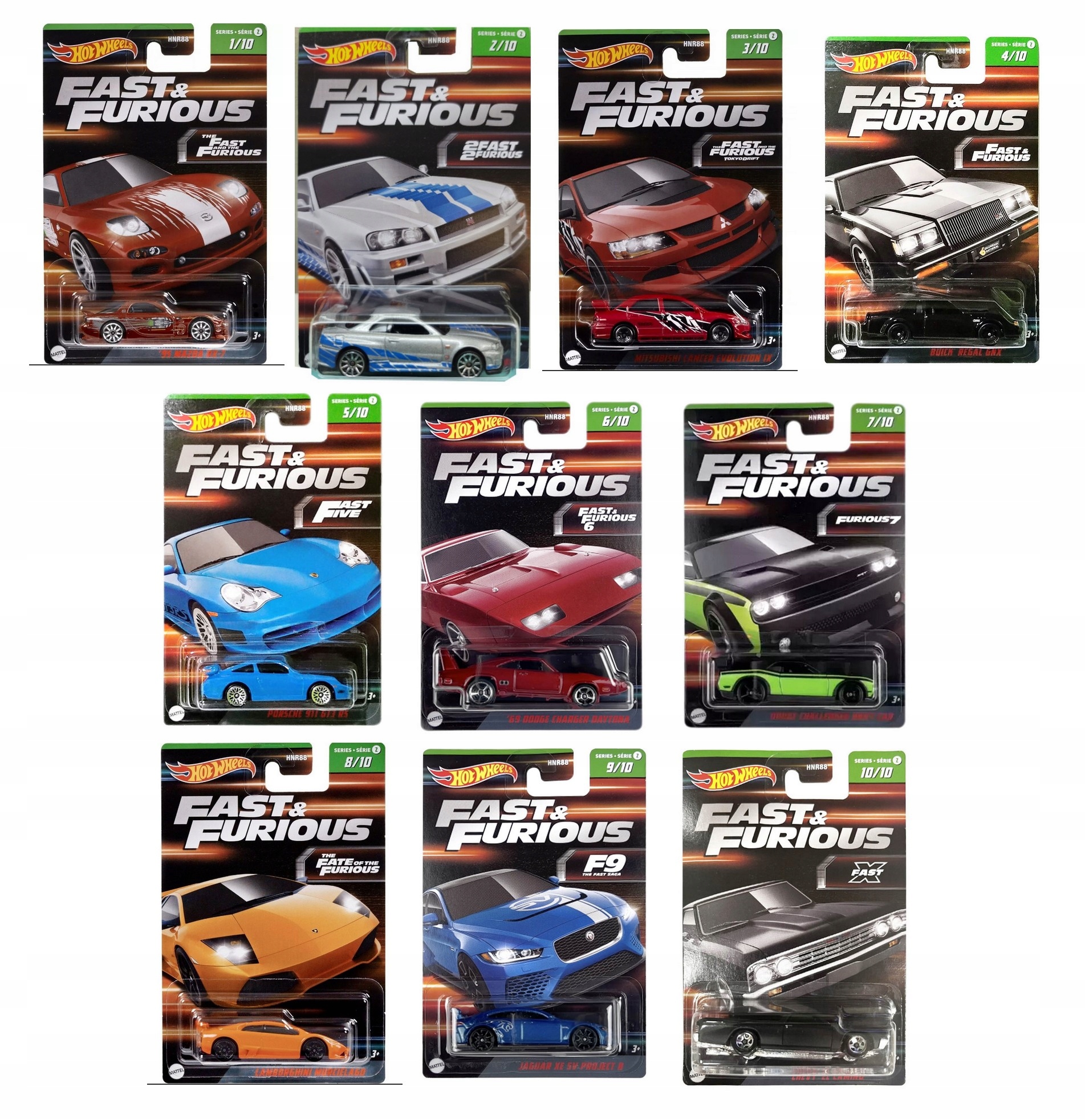 HOT WHEELS FAST & FURIOUS zestaw 10szt autek 1-10