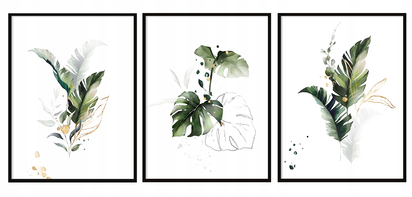Obraz Plakáty V Rámu 43x53 cm Triptych Sada 3 obrazů Listy P1454_43x53