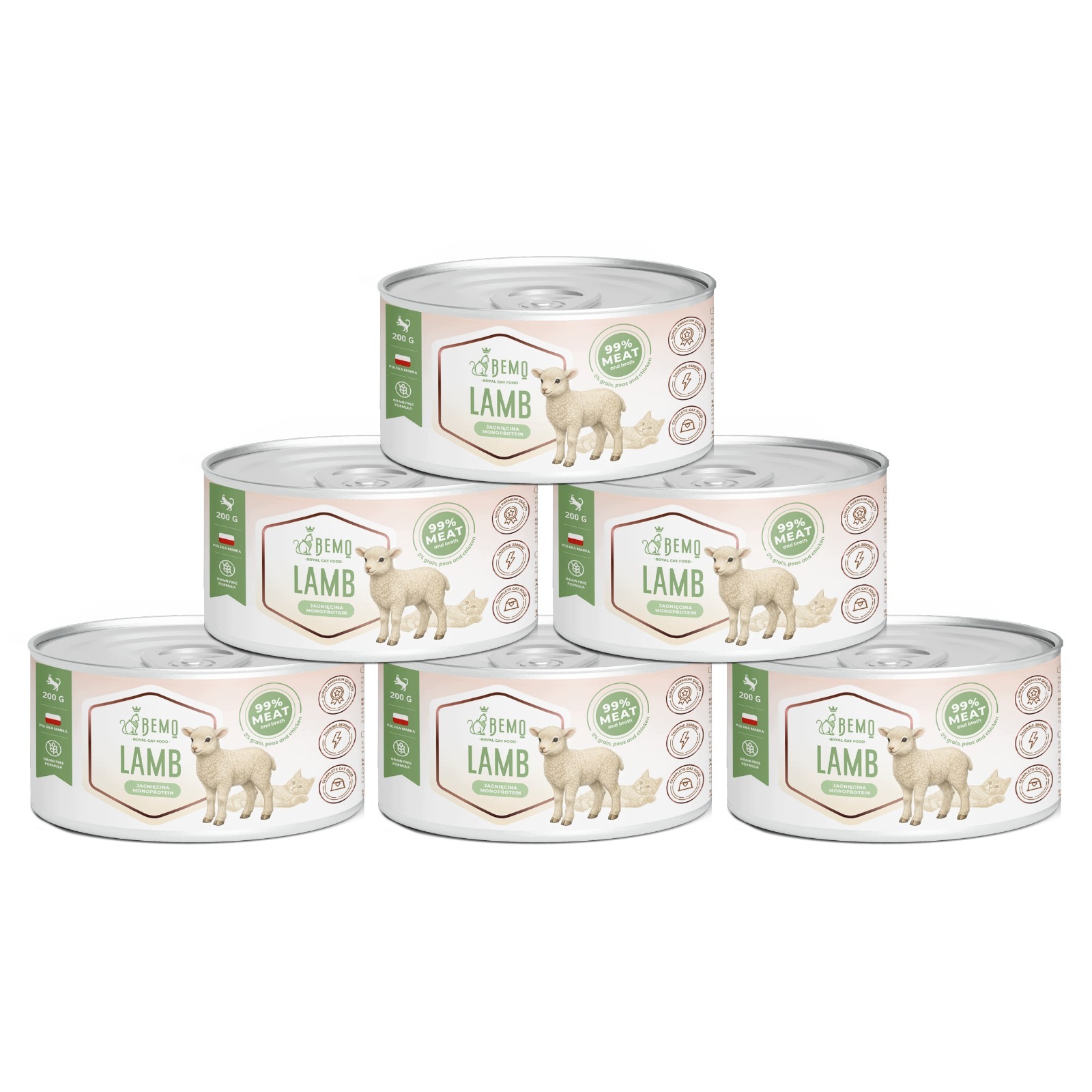 Krmivo mokré pro kočky Bemo Cat Lamb 6x200 g Jehněčí maso Monoproteinová konzerva