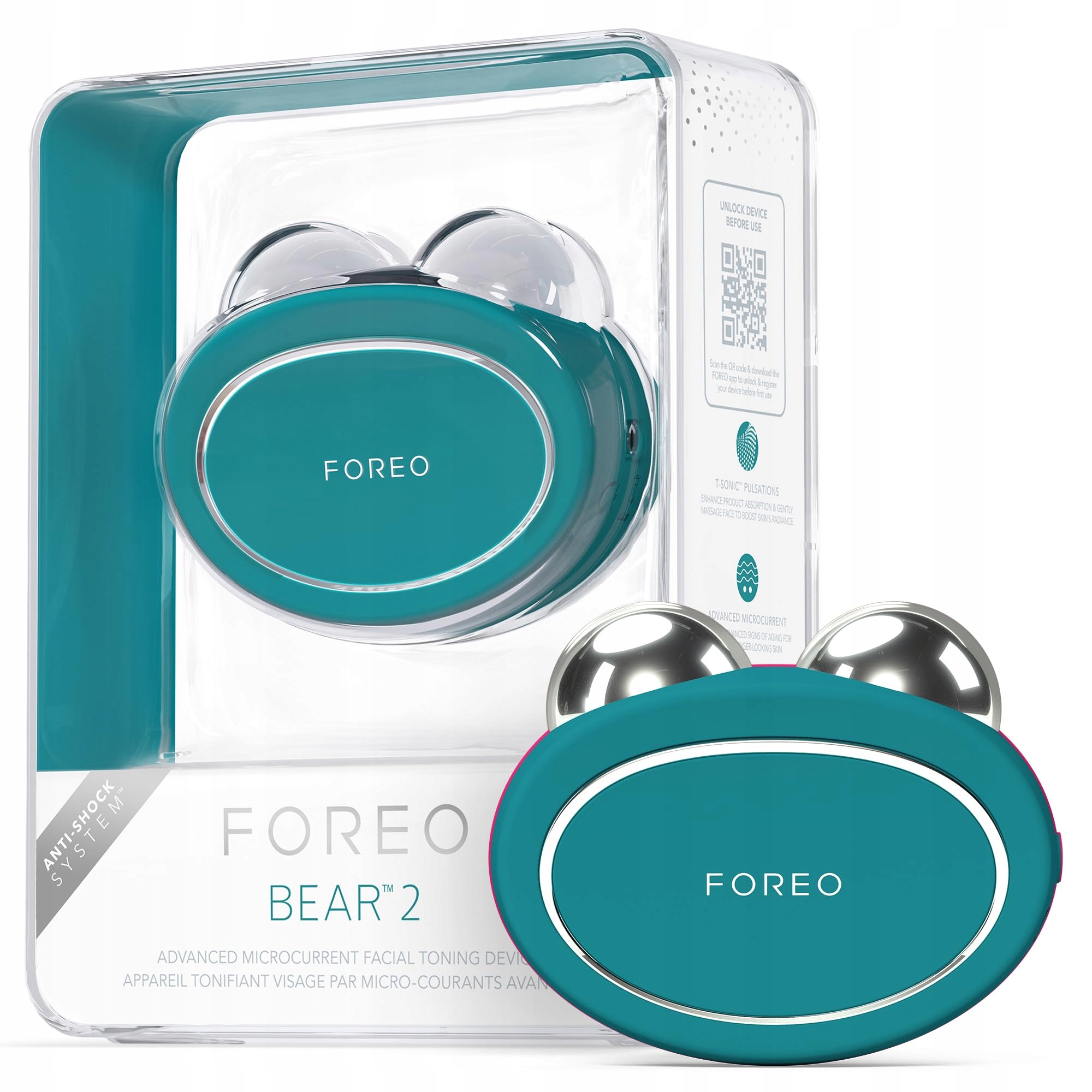 Foreo Bear 2 masážní přístroj na obličej, mikroproudový lifting, zpevňuje zelenou barvu