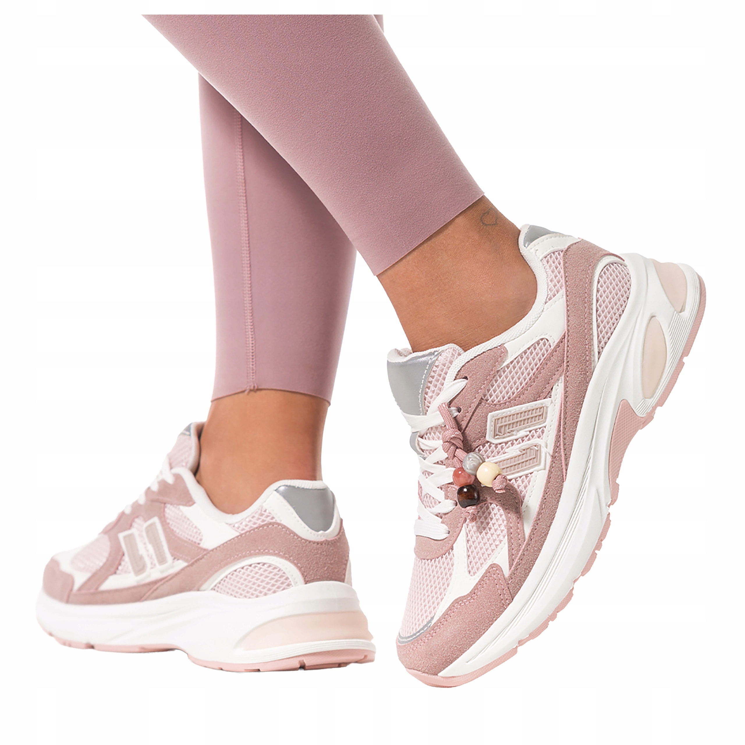 Sneakersy Różowe Damskie Sportowe Z Siateczką Sznurowane Na Platformie r 37