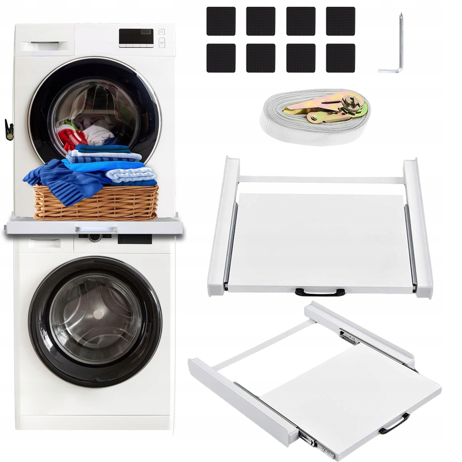 Łącznik Pralki Suszarki Uniwersalny z paskami i wysuwaną półką+ lina 6 m