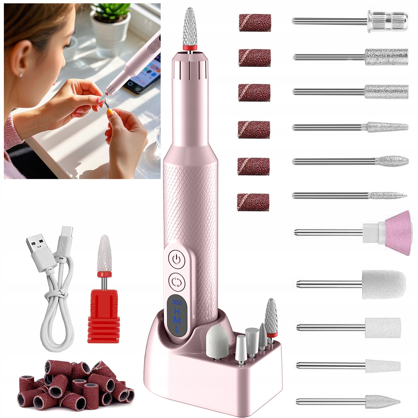 Frézka Na Nehty Manikúra Pedikúra Profesionální Bezdraulická Sada Růžová Usb
