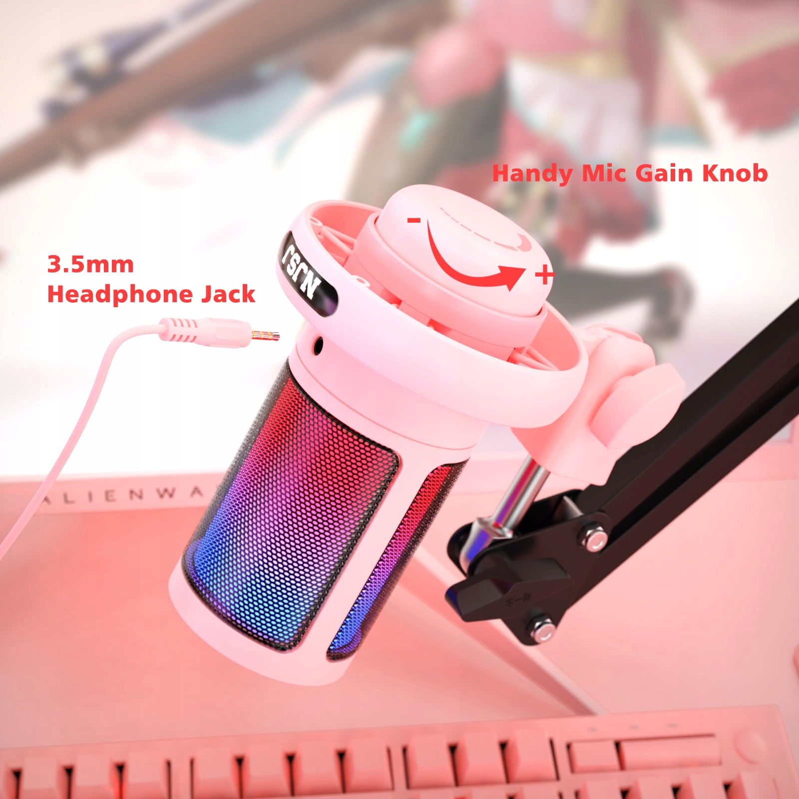 NJSJ Mikrofon Gaming USB PC MAC PS4 PS5 Podcast Streaming Różowy — miniatura 5