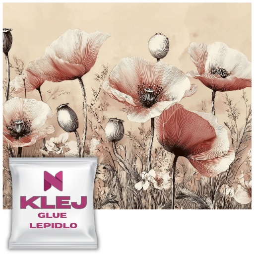 Fototapeta Polní květiny Máky Béžová Tapeta do obývacího pokoje Boho Vintage 148x220