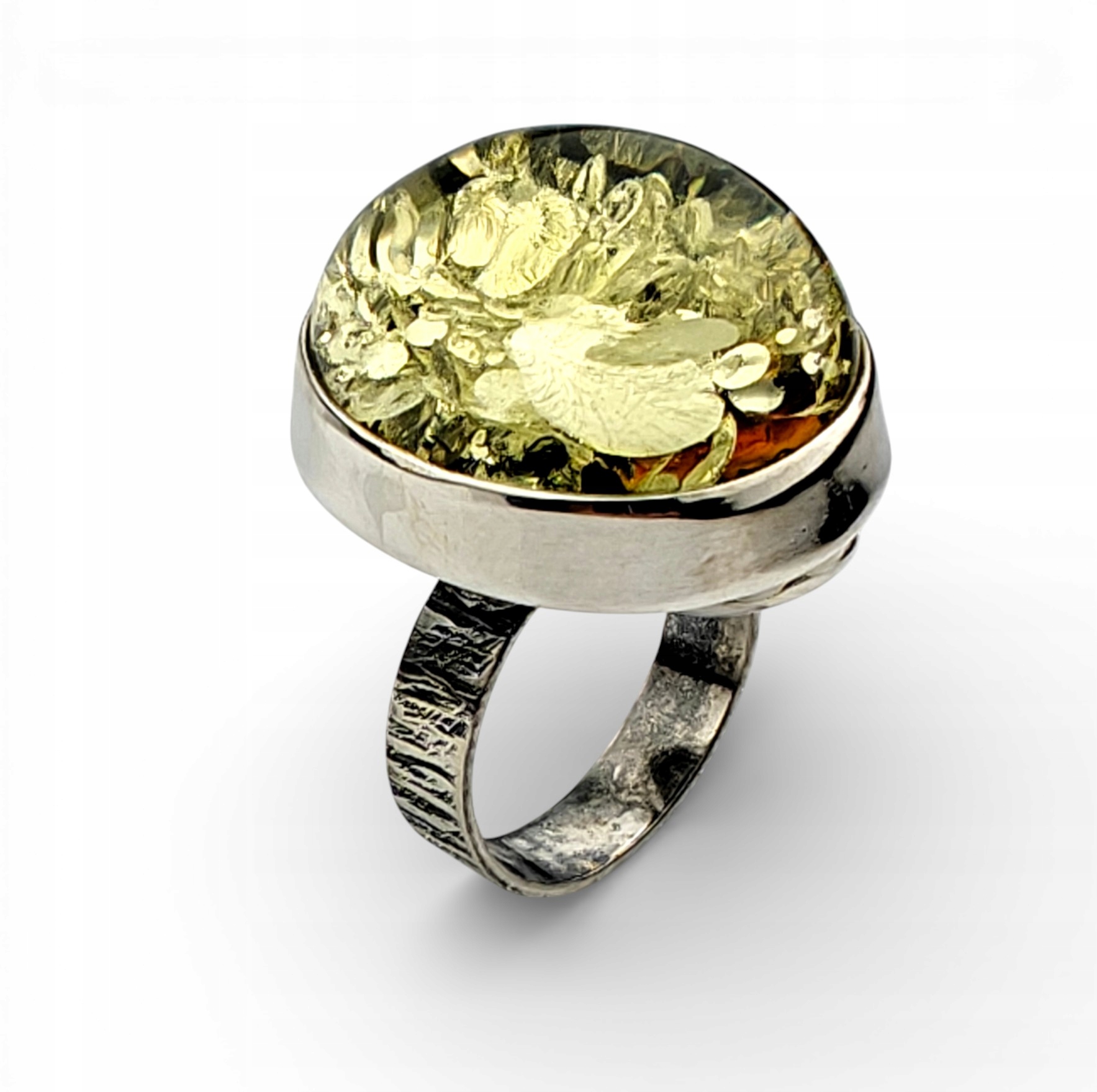 Regulovatelný prstýnek se zeleným jantarem 925, certifikát krabička