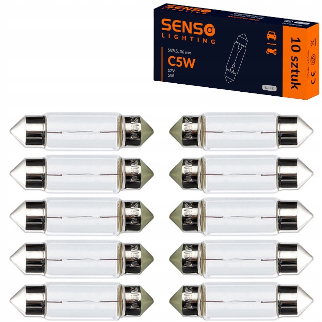Żarówki Senso C5W 12V 36mm SV8.5 Rurkowa x10sztuk