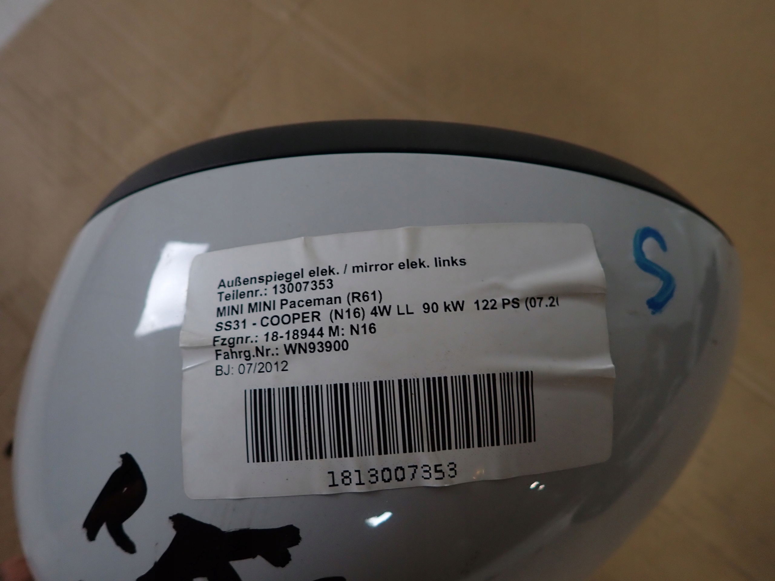 MINI PACEMAN R61 11-16 mirror left 3PIN