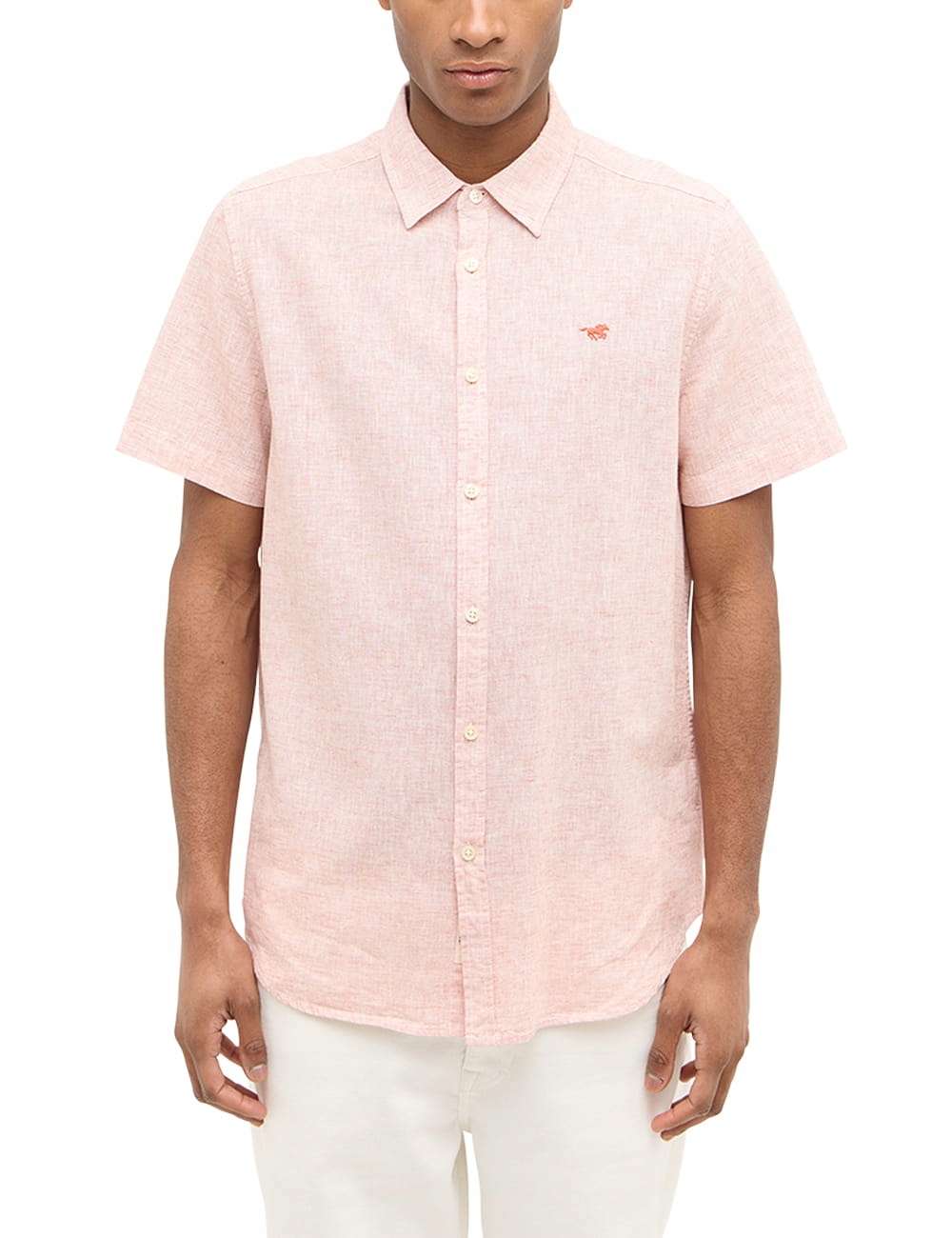 Pánská Lněná Košile S Krátkým Rukávem, Límeček, Knoflíky Regular Mustang S
