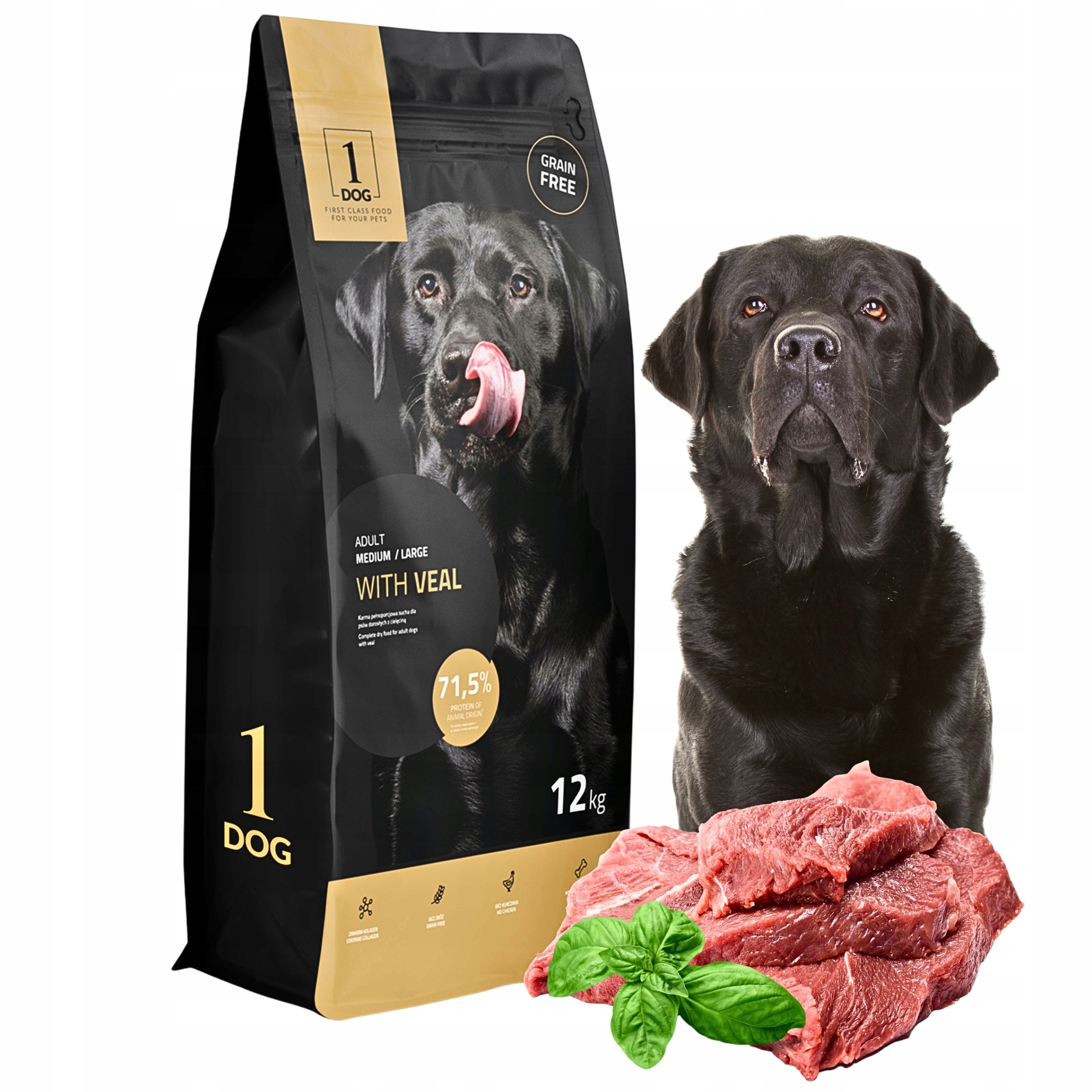 Sucha karma dla psa z cielęciną średnie duże rasy 12kg 1DOG monobiałkowa