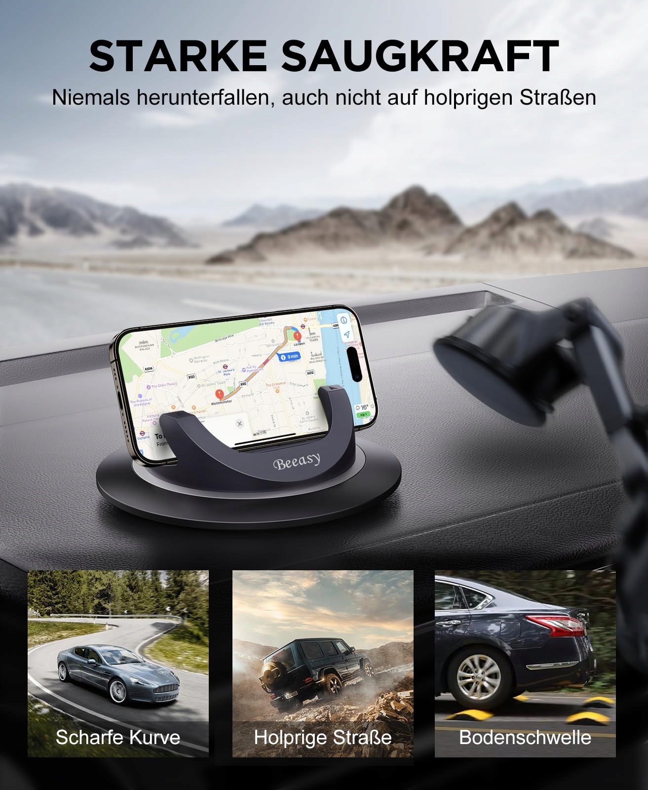 BEEASY Uchwyt Samochodowy Na Telefon 360° Do iPhone Android — miniatura 3