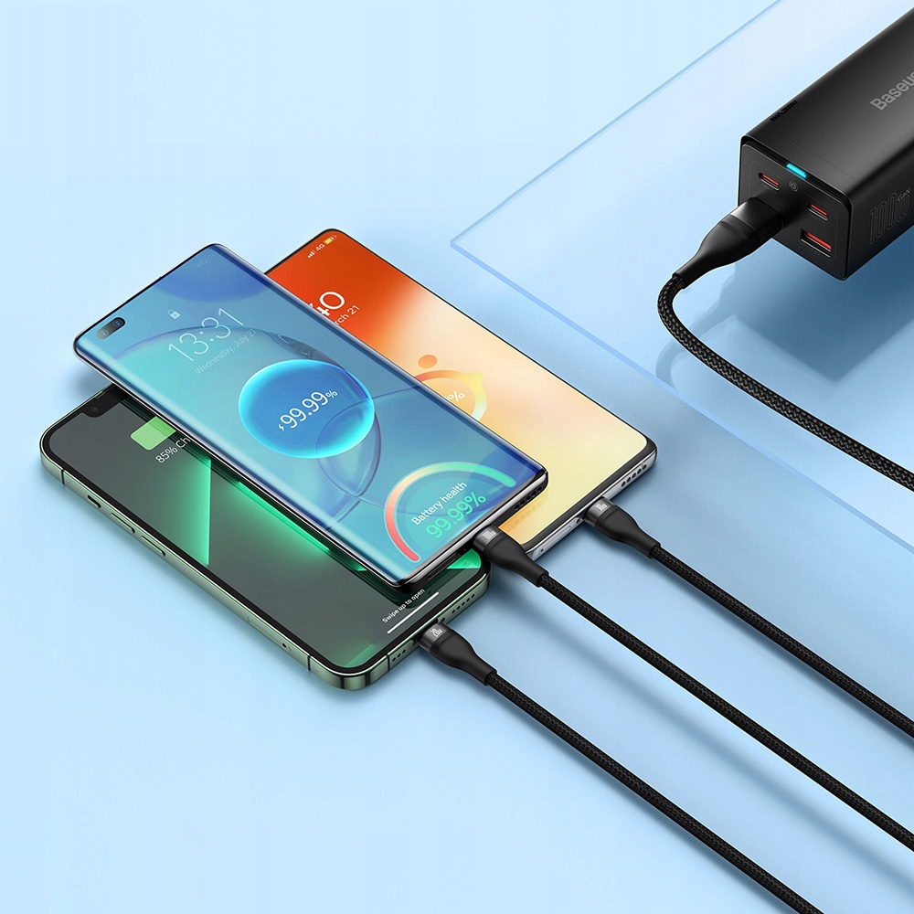 BASEUS UNIWERSALNY MOCNY KABEL 3w1 USB-C MICRO USB LIGHTNING 100W 120CM Marka Baseus