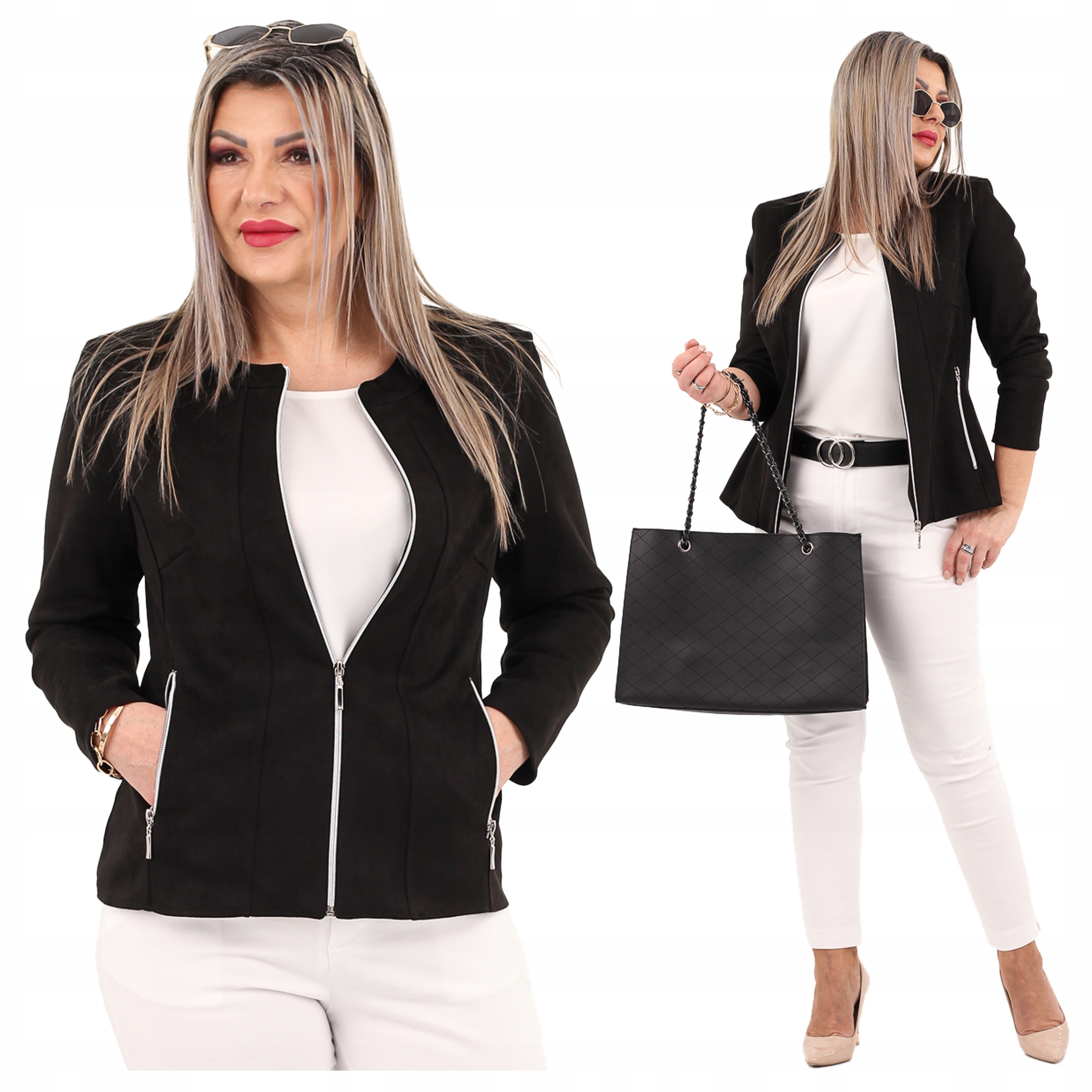 Żakiet Zamszowy Krótki Produkt Polski Duże Rozmiary