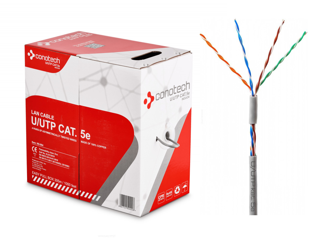 Skrętka komputerowa U/utp kat.5e 25AWG Conotech 305m 4182