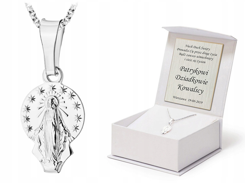 Stříbrný Komplet ryzost 925 Řetízek 45 cm a medailonek Matka Boží Gravírování